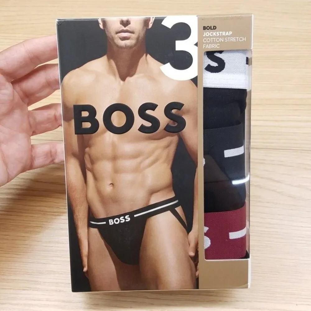 HUGO BOSS Jock Strap Mens XL Black 3-Pack Cotton Blend Logo Jockstrap